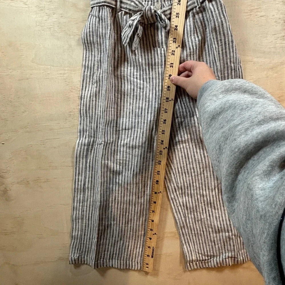 7 For All Mankind Beige and White Striped Linen-Blend Jumpsuit